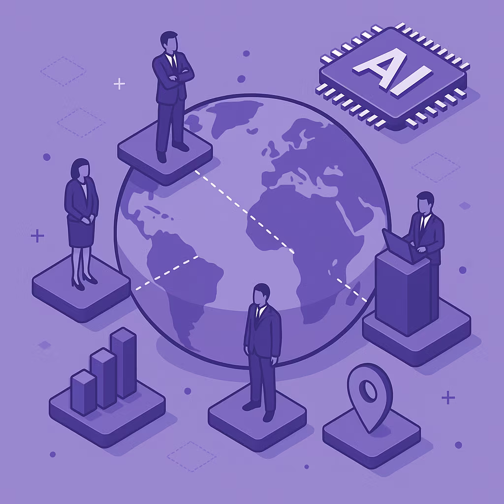 “Infographic showing a 90-day strategic AI leadership framework. Divided into three stages: Day 1–30 (Learning and Alignment), Day 31–60 (Identifying Quick Wins), and Day 61–90 (Strategy and Execution). Each stage is represented by purple icons along a tim