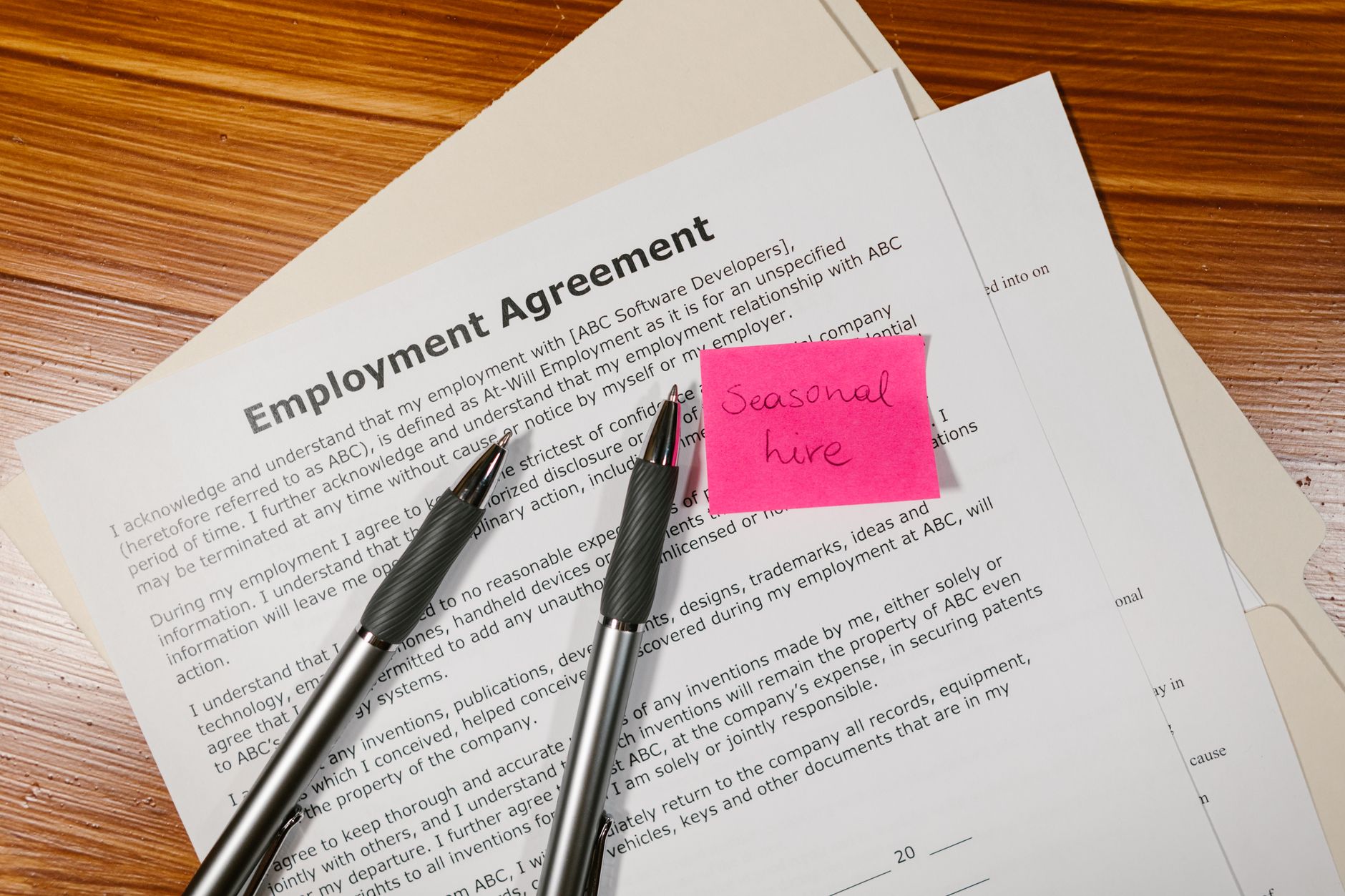An employment agreement on a desk