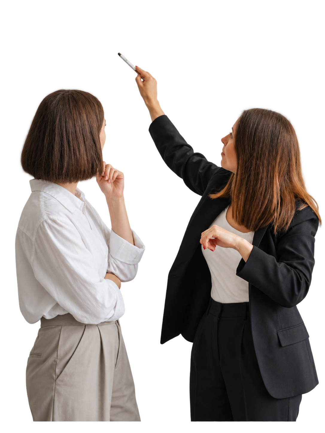 Two colleagues working at a chart