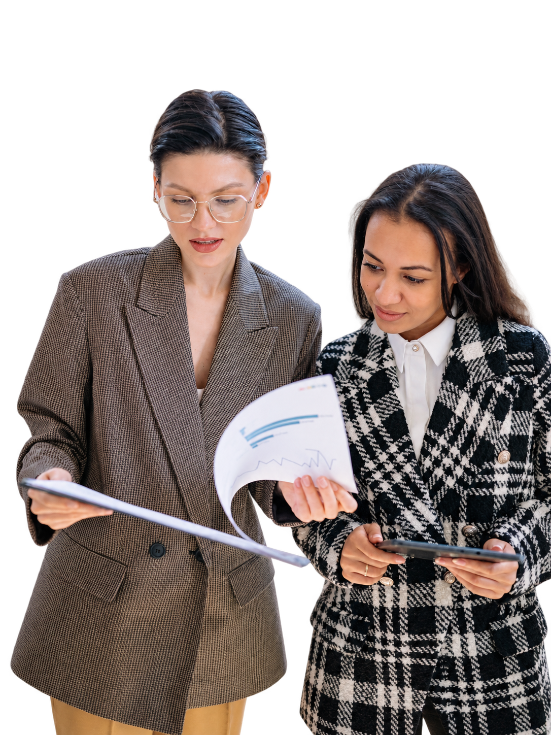 Two colleagues going through a document together