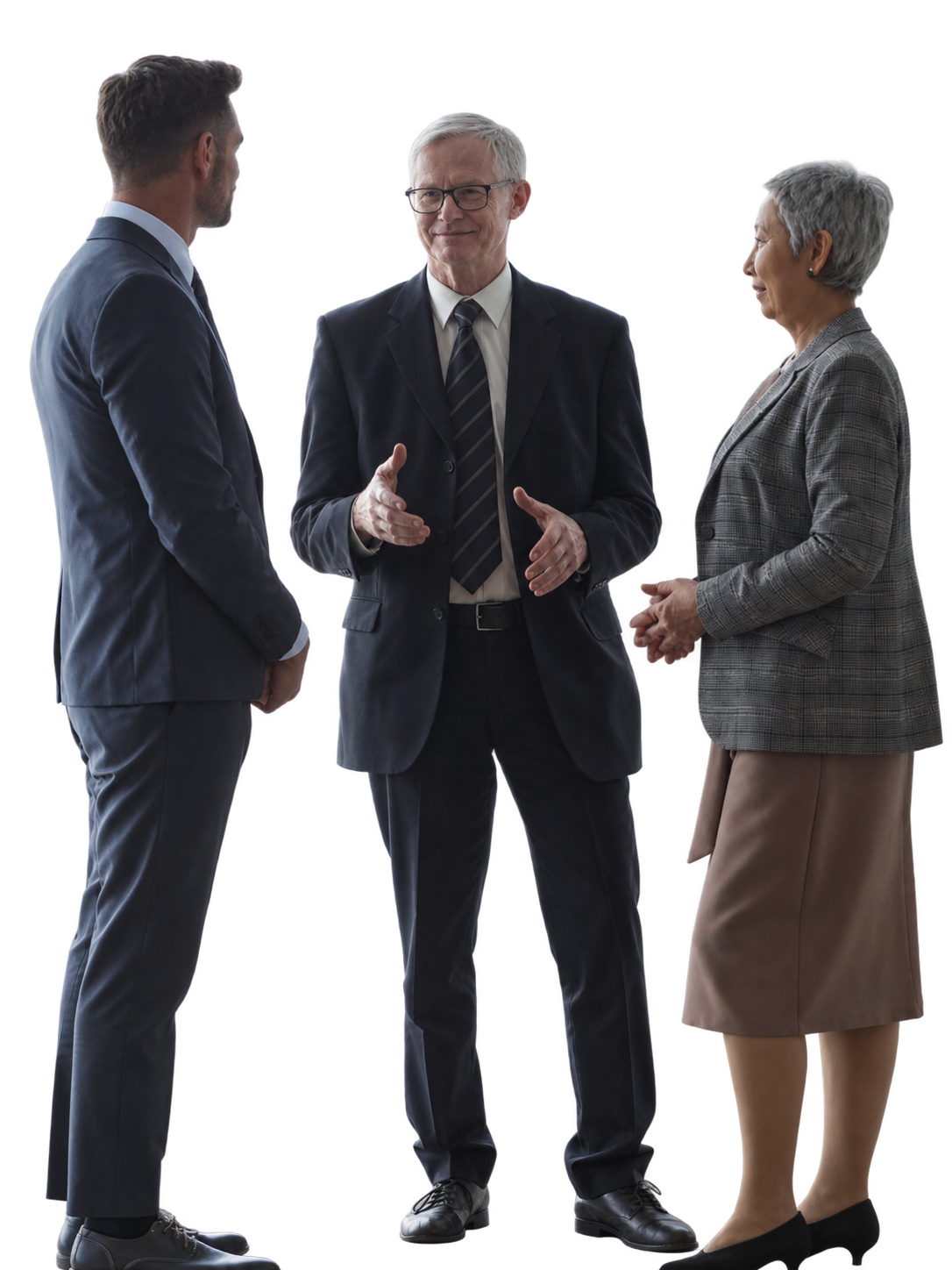 Three colleagues standing in conversation