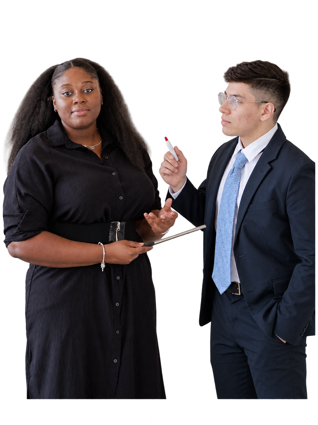 Two colleagues working through a structure at a board